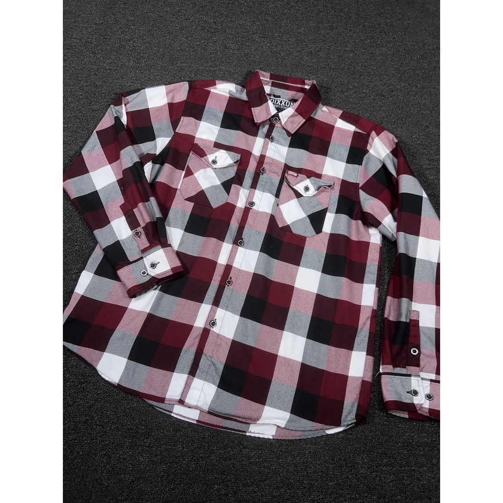 Dixxon Flannel Shirt Men's XL Red Plaid Check Southpaw Long Sleeve Maroon